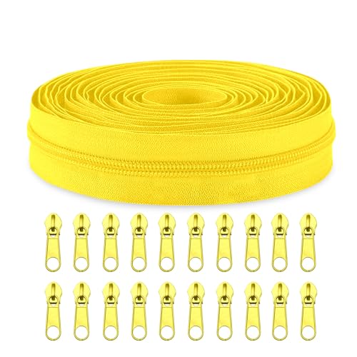 Sawoake #3 Nylon Coil Reißverschlüsse Bulk 9 Meter mit 20pcs Reißverschluss Schieber für DIY Nähen Schneider Handwerk Tasche Kleidungsstück Home Textile(Gelb) von Sawoake