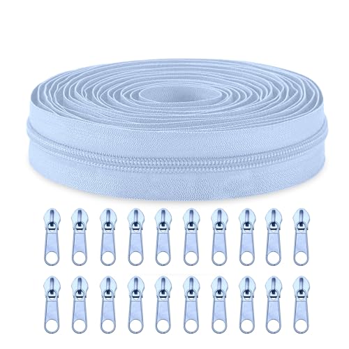 Sawoake #3 Nylon Coil Reißverschlüsse Bulk 9 Meter mit 20pcs Reißverschluss Schieber für DIY Nähen Schneider Handwerk Tasche Kleidungsstück Home Textile(Himmelblau) von Sawoake