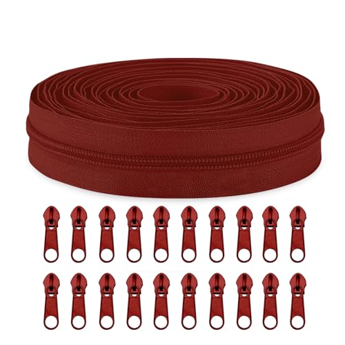 Sawoake #5 Nylon Coil Reißverschlüsse Bulk 9 Meter mit 20pcs Reißverschluss Schieber für DIY Nähen Schneider Handwerk Tasche Kleidungsstück Home Textile(Buragundy) von Sawoake