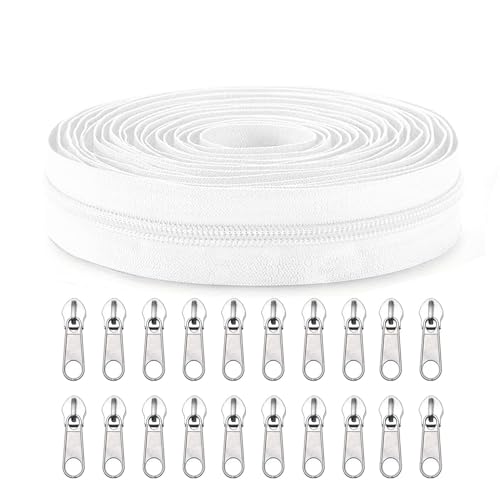 Sawoake #5 Nylon Coil Reißverschlüsse Bulk 9 Meter mit 20pcs Reißverschluss Schieber für DIY Nähen Schneider Handwerk Tasche Kleidungsstück Home Textile(Weiß) von Sawoake