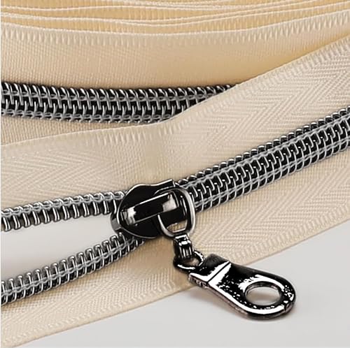 Sawoake 9m Bulk Zipper, (#5) Reißverschlüsse zum Nähen, Beige Nylon Coil Zipper mit Gunmetal zähnen, Ersatz Nähreißverschluss mit 20PCS Reißverschluss Sliders(#5 Beige Gunmetal) von Sawoake