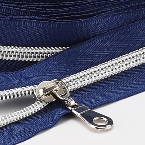 Sawoake 9m Bulk Zipper, (#5) Reißverschlüsse zum Nähen, NavyBlue Nylon Coil Zipper mit Silver zähnen, Ersatz Nähreißverschluss mit 20PCS Reißverschluss Sliders(#5 NavyBlue Silver) von Sawoake