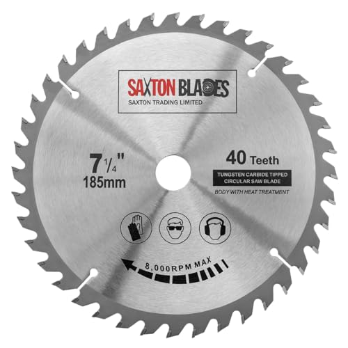 Kreissägeblatt, 185 mm x 40 Zähne x 20 mm Bohrung (16 mm Ring), passend für Evolution, Bosch, Makita etc., TCT18540T20B von Saxton Blades