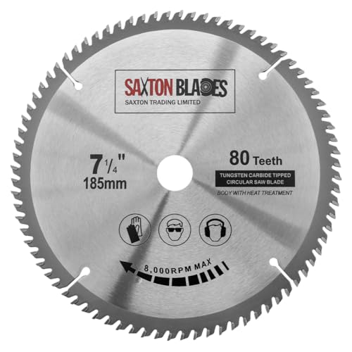 Kreissägeblatt, 185 mm x 80 Zähne x 20 mm Bohrung (16 mm Ring), passend für Evolution, Bosch, Makita etc., TCT18580T20B von Saxton Blades