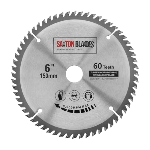 Saxton Blades Saxton TCT Kreissägeblatt, 150 mm x 20 mm Bohrung x 60 Zähne + 16 mm und 10 mm Ring, kompatibel mit Ryobi Bosch von Saxton Blades