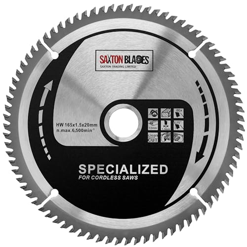 Saxton Kreissägeblatt, 165 mm x 80 Zähne, dünne Schnittfuge, kabellos, kompatibel mit Dewalt, Makita, Bosch von Saxton Blades