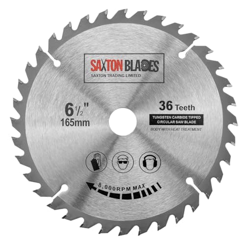 Saxton TCT Kreissägeblatt für Holz, 165 mm x 20 mm (16 mm Ring) x 36 Zähne, kompatibel mit Bosch, Makita etc von Saxton Blades