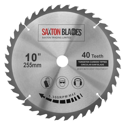 Saxton TCT Kreissägeblatt für Holz, 255 mm x 40 T x 25,4 mm Bohrung, passend für Evolution Rage Sägen von Saxton Blades