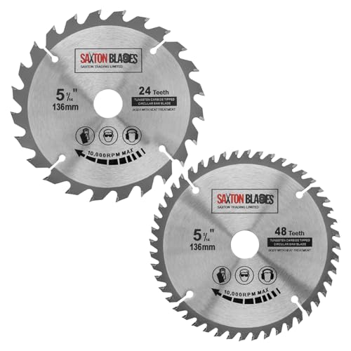 Saxton TCT Kreissägeblatt für Holzkreissäge, 136 mm x 20 mm (16 mm Ring), 24 & 48 Zähne, kompatibel mit Bosch, Makita etc., 2 Stück von Saxton Blades