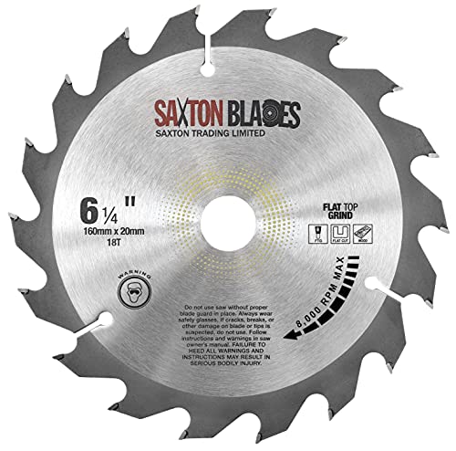 Saxton TCT Kreissägeblatt mit flacher Oberseite, 160 mm x 18 T x 20 B + 16 mm Ring, passend für Bosch, Makita etc. von Saxton Blades