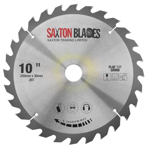 Saxton TCT Kreissägeblatt mit flacher Oberseite, 250 mm x 28 T x 30 mm, Bohrung und Ringe, passend für Bosch, Makita etc von Saxton Blades