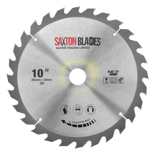 Saxton TCT Kreissägeblatt, Sägeblätter mit flacher Oberseite, 255 mm x 28 T x 30 mm Bohrung + Ringe für Bosch Makita etc. von Saxton Blades