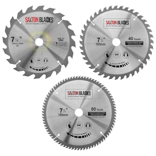 Saxton TCT185MXB20B Kreissägeblätter, 185 mm x 20, 40 und 80 T x 20 mm Bohrung (16 mm Ring), passend für Evolution Bosch, Makita usw. (3 Stück) von Saxton Blades