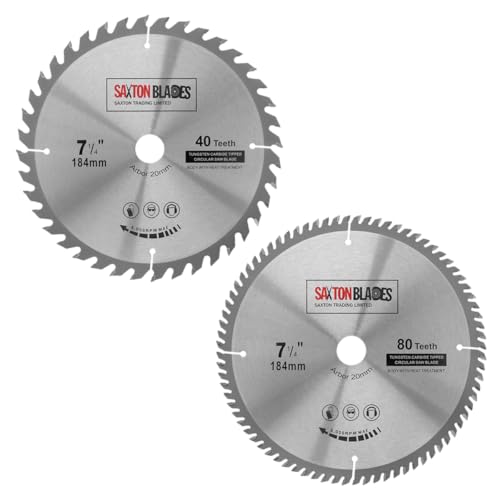 TCT Kreissägeblätter, 184 mm x 40 und 80T x 20 mm Bohrung (16 mm Ring) (2 Stück) von Saxton Blades