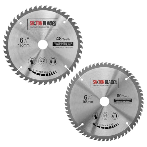 TCT165MXBSK Saxton TCT Kreissägeblätter, 165 mm x 20 mm (16 mm Ring), Pack B, kompatibel mit Bosch, Makita, Dewalt etc von Saxton Blades