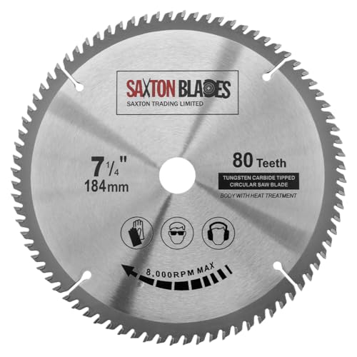 TCT18480T20B TCT Kreissägeblatt, 184 mm x 80 T x 20 mm Bohrung (16 mm Ring), passend für Evolution, Bosch, Makita usw von Saxton Blades