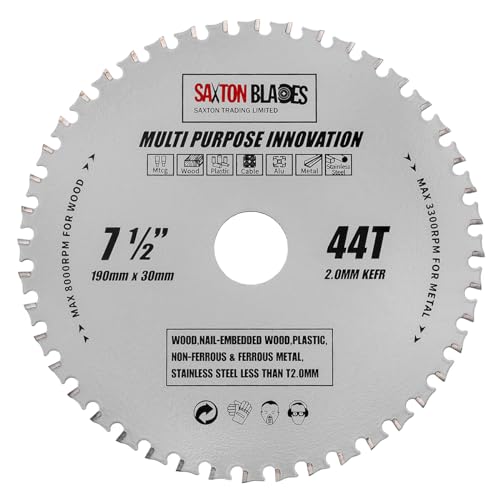 TCT19044TMPT Saxton TCT Mehrzweck-Kreissägeblatt, 190 mm x 44 Zähne, Holz und Metall, passend für Bosch, Dewalt, Ryobi, Makita etc von Saxton Blades