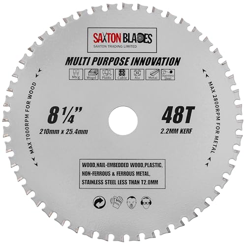 TCT21048TMPT254B Saxton TCT Mehrzweck-Kreissägeblatt, 210 mm x 48 T x 25,4 mm Bohrung, Holz und Metall, passend für Evolution von Saxton Blades