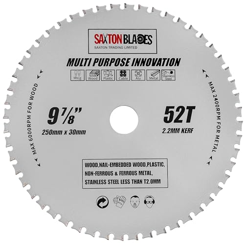 TCT25052TMPT Saxton TCT Mehrzweck-Kreissägeblatt, 250 mm x 52 Zähne, Holz und Metall, passend für Bosch, Dewalt, Ryobi, Makita etc von Saxton Blades