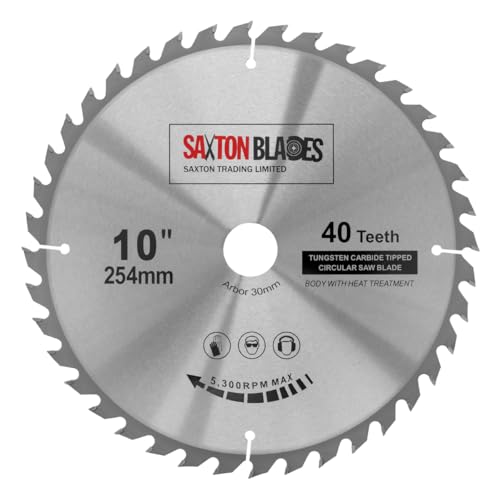 TCT25440T Saxton TCT Kreissägeblatt für Holz, 254 mm x 30 mm Bohrung x 40 Zähne, für Bosch, Makita, Dewalt von Saxton Blades