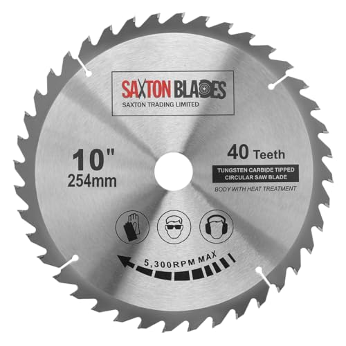 TCT25440T Saxton TCT Kreissägeblatt für Holz, 254 mm x 30 mm Bohrung x 40 Zähne, für Bosch, Makita, Dewalt von Saxton Blades