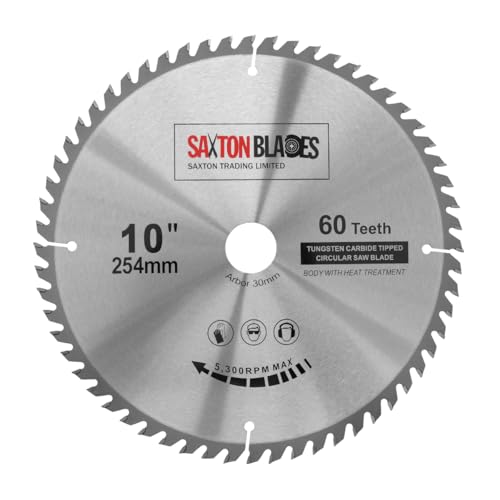 TCT25460T Saxton TCT Kreissägeblatt für Holz, 254 mm x 30 mm Bohrung x 60 Zähne, für Bosch, Makita, Dewalt von Saxton Blades