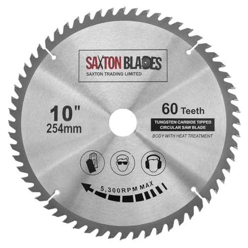 TCT25460T Saxton TCT Kreissägeblatt für Holz, 254 mm x 30 mm Bohrung x 60 Zähne, für Bosch, Makita, Dewalt von Saxton Blades