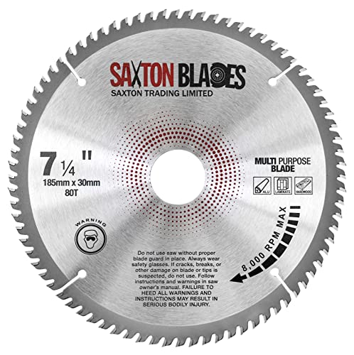 TCT18580TTCG Saxton TCT Kreissägeblatt 185 mm x 80 T x 30 mm Bohrung (16, 20, 25 mm und 25,4 mm Ring), Aluminium-Laminat, Hartholz von Saxton Tools