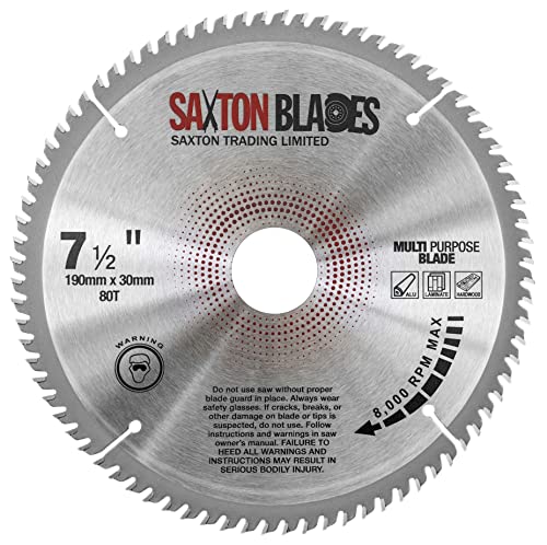 TCT19080TTCG Saxton TCT Kreissägeblatt 190 mm x 80 T x 30 mm Bohrung (16, 20 und 25,4 mm Ring), Aluminium-Laminat, Hartholz von Saxton Tools