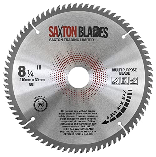 TCT21080TTCG Saxton TCT Kreissägeblatt 210 mm x 80 T x 30 mm Bohrung (16, 20, 25 mm und 25,4 mm Ring), Aluminium-Laminat, Hartholz von Saxton Tools