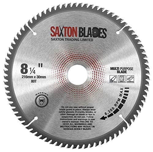 TCT21680TTCG Saxton TCT Kreissägeblatt 216 mm x 80 T x 30 mm Bohrung (16, 20 und 25 mm Ringe) Aluminium-Laminat-Hartholz von Saxton Tools