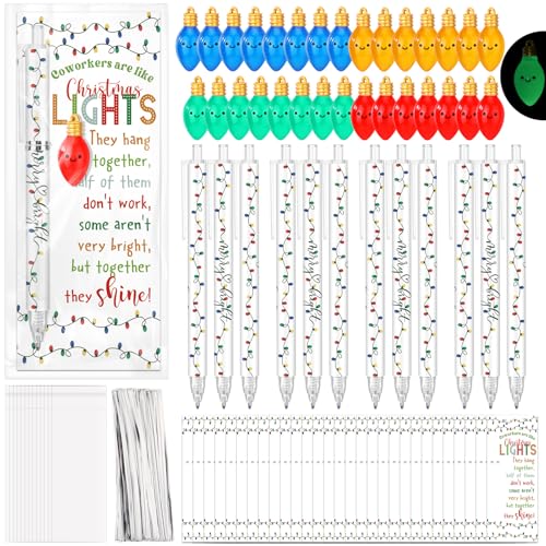 Sayglossy 30 Sets Weihnachtsgeschenk für Kollegen, Bulk-Mitarbeiter, Wertschätzung, Kugelschreiber, leuchtende Glühbirne, Kollegen sind wie Weihnachten, Lichtkarte für Mitarbeiter, Team, Büro, Lehrer, von Sayglossy