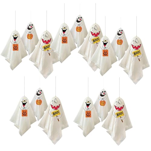 15 Stück Halloween Deko hängende Geister,9x8cm Mini Horror Türvorhang Fliegendes Gespenst Hängede korationen Ghost für Party,Garten,Wand,Fenster,Tisch,Tür Draußen Drinnen Haus Yard von Sbyhbhyds