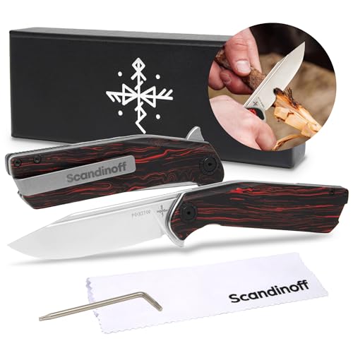 Scandinoff Klappmesser - Einhandmesser - 95mm Klinge - Taschenmesser - Klingenform „Modern SEAX“ - Sandvik 14C28N Stahl - EDC Messer für Outdoor, Wandern | Folding Knife | Pocketor 95 Nordic Blood von Scandinoff