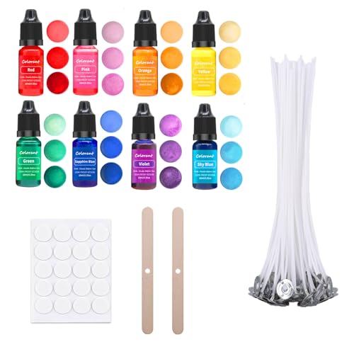 Scentoria 8 Kerzenfarbe, Kerzenwachs Farbe, 8 Farben Wachs Kerzen Farbe, Farbe für Kerzenwachs, Hochkonzentrat Flüssiger Kerzen Farbe für Kerzenwachs, Sojawachs, Paraffinwachs - je 10 ml (farbige A) von Scentoria