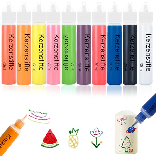 Scentoria 10 Stück Wachsstifte für Kerzen, Kerzen Bemalen Set Bunt 30 ml, Wachsstifte für Kerzen, Kerzenstifte, Candle Pen für Kerzen Verzieren, Kerzen Bemalen, Tassen Bemalen, Keramik Bemalen set von Scentoria