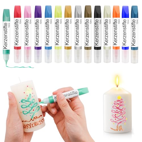 Scentoria 14 Stück Wachsstifte für Kerzen, Kerzen Bemalen Set 14x10 ml Kerzenstifte, Keramik Bemalen Set, Kerzen Selber Machen Set, Candle Pen, Kerzenstifte zum Verzieren （Perlglanz） von Scentoria