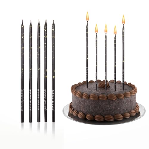 Scentoria 18 Stück Geburtstagskerzen, Kerzen Geburtstag Schwarz mit Goldene Farbpunkte, Schwarz Geburtstagskerze, Geburtstagskerzen Schwarz,Kerzen Schwarz für Kinder, Geburtstagsdeko, Jubiläum von Scentoria