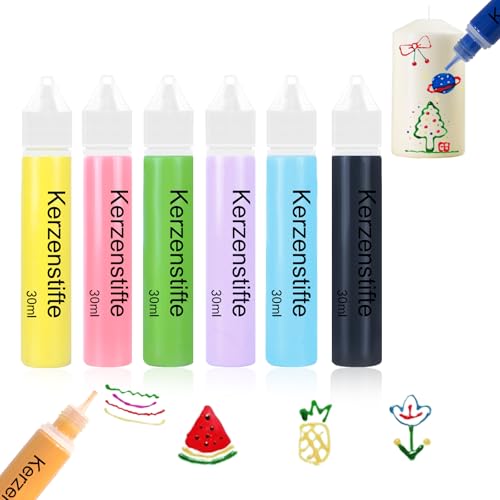 Scentoria 6 Stück Wachsstifte für Kerzen, Kerzen Bemalen Set Bunt 30 ml, Wachsstifte für Kerzen, Kerzenstifte, Candle Pen für Kerzen Verzieren, Kerzen Bemalen, Tassen Bemalen, Keramik Bemalen set von Scentoria