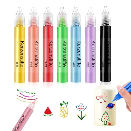 Scentoria 7 Stück Wachsstifte für Kerzen, Kerzen Bemalen Set Bunt 15 ml, Wachsstifte für Kerzen, Kerzenstifte, Candle Pen für Kerzen Verzieren, Kerzen Bemalen, Tassen Bemalen, Keramik Bemalen set von Scentoria