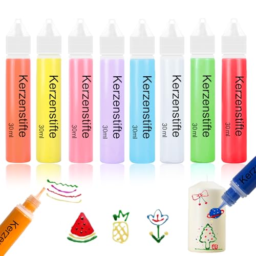 Scentoria 8 Stück Wachsstifte für Kerzen, Kerzen Bemalen Set Bunt 30 ml, Wachsstifte für Kerzen, Kerzenstifte, Candle Pen für Kerzen Verzieren, Kerzen Bemalen, Tassen Bemalen, Keramik Bemalen set von Scentoria