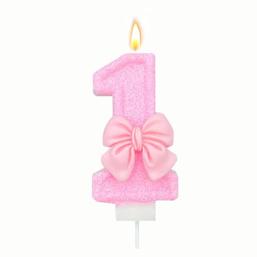 Scentoria Geburtstagskerzen Zahlen, Kerzen 1 Geburtstag Rosa mit Schleife, Geburtstagskerzen, KerzenGeburtstag, Geburtstag Kerzen Rosa für Kinder, Mädchen, Geburtstagsdeko, Geburtstag Party, Jubiläum von Scentoria