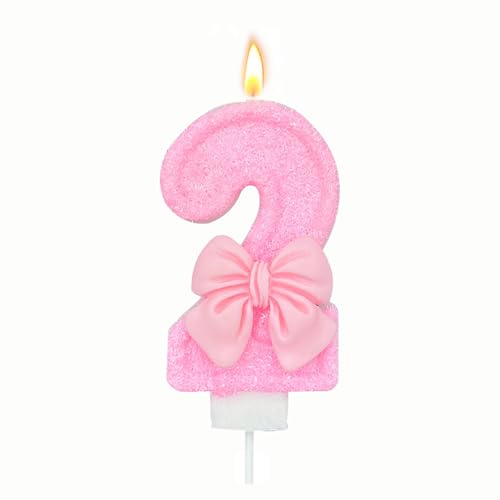 Scentoria Geburtstagskerzen Zahlen, Kerzen 2 Geburtstag Rosa mit Schleife, Geburtstagskerzen, KerzenGeburtstag, Geburtstag Kerzen Rosa für Kinder, Mädchen, Geburtstagsdeko, Geburtstag Party, Jubiläum von Scentoria