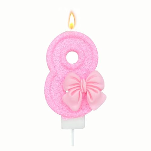 Scentoria Geburtstagskerzen Zahlen, Kerzen 8 Geburtstag Rosa mit Schleife, Geburtstagskerzen, KerzenGeburtstag, Geburtstag Kerzen Rosa für Kinder, Mädchen, Geburtstagsdeko, Geburtstag Party, Jubiläum von Scentoria