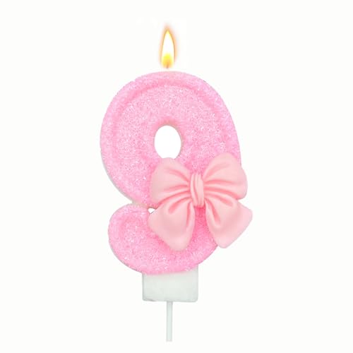 Scentoria Geburtstagskerzen Zahlen, Kerzen 9 Geburtstag Rosa mit Schleife, Geburtstagskerzen, KerzenGeburtstag, Geburtstag Kerzen Rosa für Kinder, Mädchen, Geburtstagsdeko, Geburtstag Party, Jubiläum von Scentoria