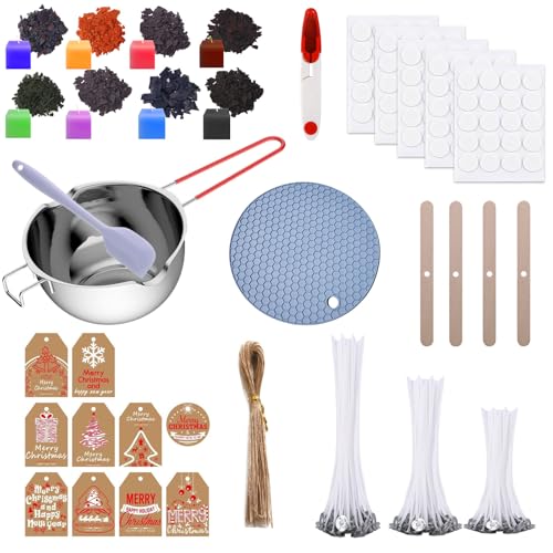 Scentoria Kerzen Selber Machen Set, Kerzenherstellung Kit, Wachsschmelztopf und 90 Kerzendochte, 8 Kerzenfarbe, 100 Kerzen Aufkleber, 4 Dochthalter, DIY Weihnachtskerzen für Erwachsene und Kinder(B) von Scentoria