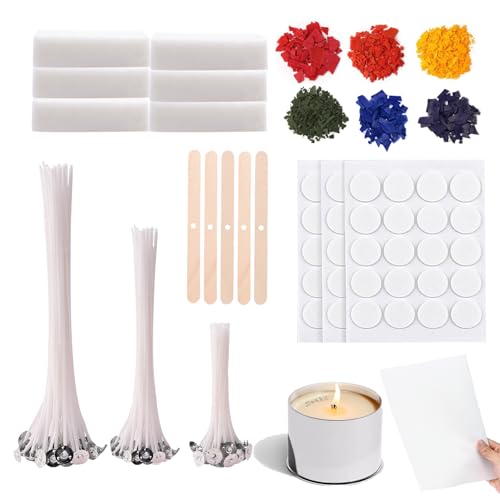 Scentoria Kerzen Selber Machen Set, Kerzenwachs zum Gießen, 6 klumpiges Sojawachs, 6 Kerzenfarbe, 60 Kerzendochte, Docht Aufkleber, Dochthalter, Candle Making Kit für Erwachsene und Kinder B von Scentoria