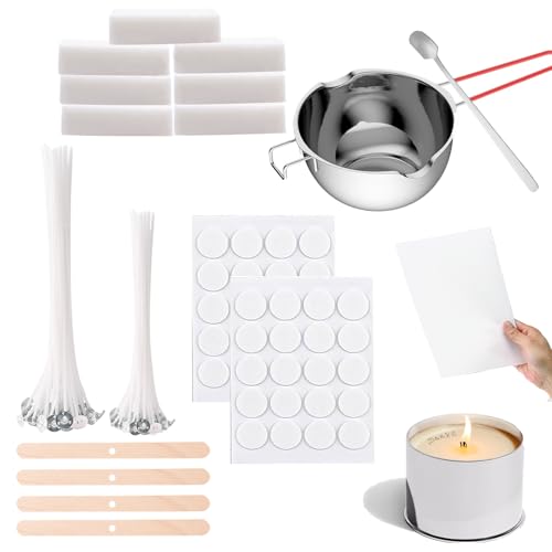 Scentoria Kerzen Selber Machen Set, Kerzenwachs zum Gießen, Wachsschmelztopf und 40 Kerzendochte, 7 klumpiges Sojawachs, Docht Aufkleber, Dochthalter, Candle Making Kit für Erwachsene und Kinder E von Scentoria