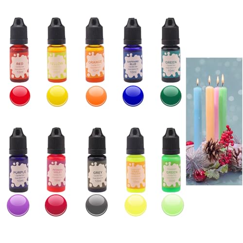 Scentoria Kerzenfarbe, Kerzenwachs Farbe, 10 Farben Wachs Kerzen Farbe, Farbe für Kerzenwachs, Hochkonzentrat Flüssiger Kerzen Farbe für Kerzenwachs, Sojawachs, Paraffinwachs, Gelwachs - je 10 ml von Scentoria