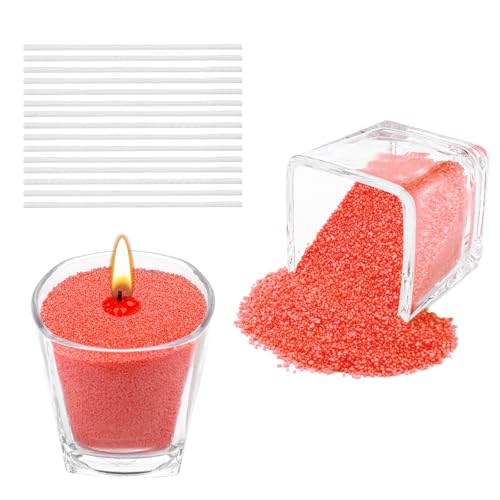 Scentoria Kerzensand 500g, Kerzensand mit Docht, Kerzenwachs Granulat mit 17 Dochte 6 cm, Wachsgranulat für Kerzen, Kerzen Sand, Kerzengranulat für die DIY Kerzenherstellung (Rot) von Scentoria